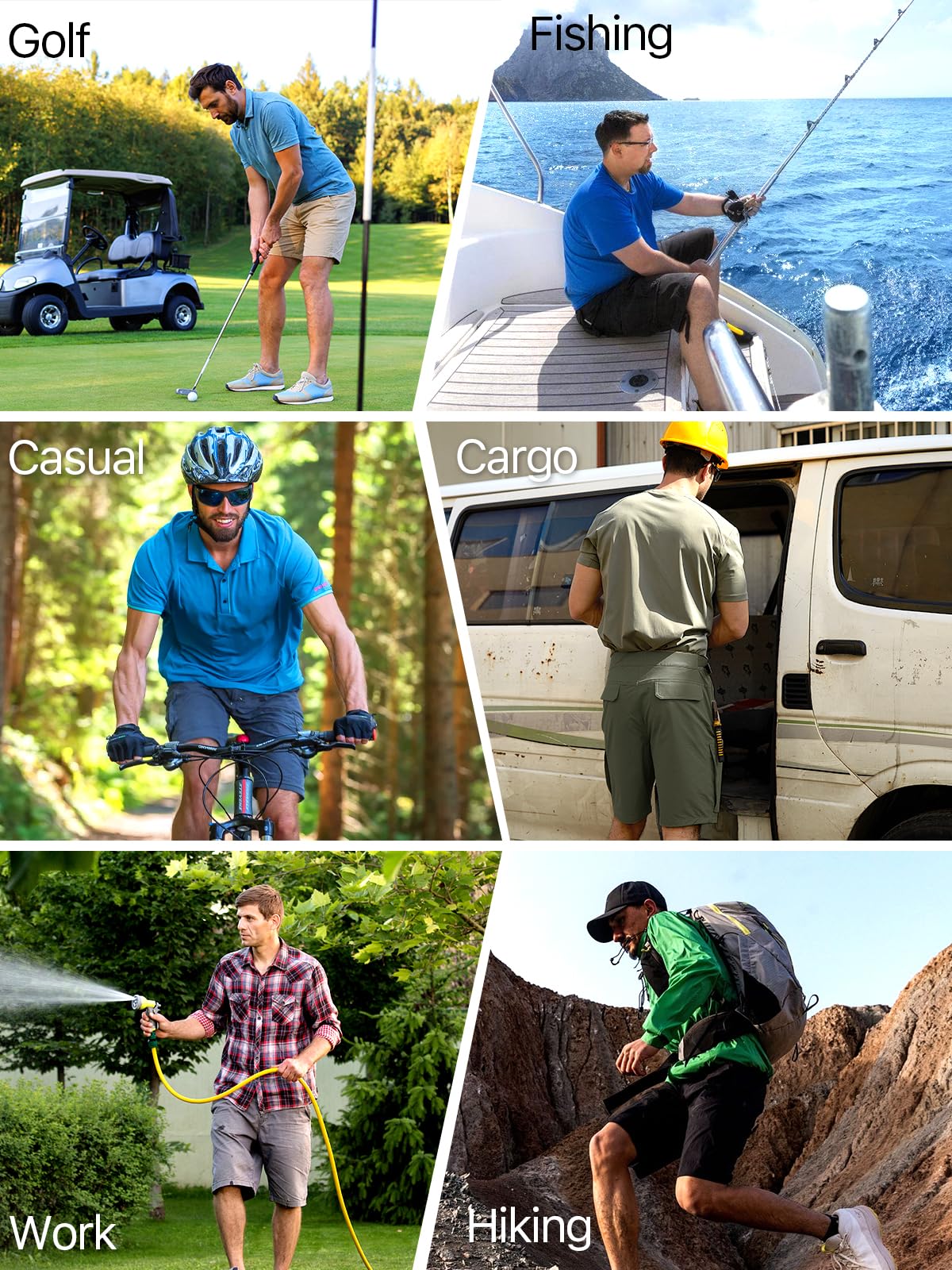 FREE SOLDIER four-way stretch fabric in cargo shorts for climbing or golf.