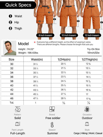 FREE SOLDIER cargo shorts orange; outdoor work and casual wear