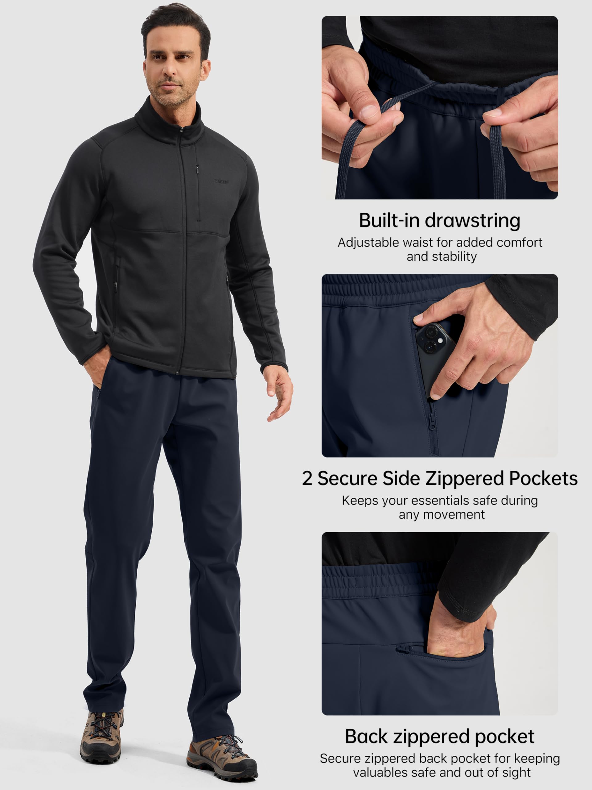 Free Soldier men's winter pants elastic waistband with drawstring for adjustable comfort