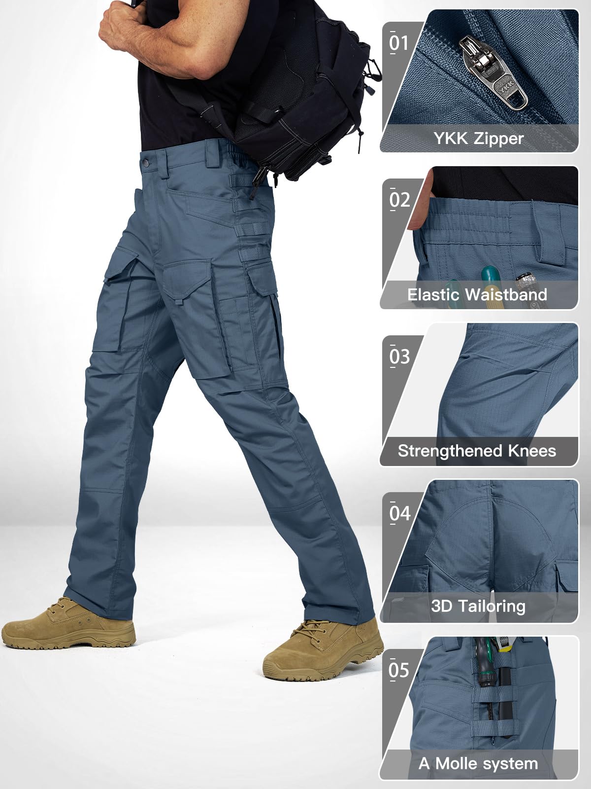 Free Soldier molle-system pockets; secure tool storage during work or outdoor activities