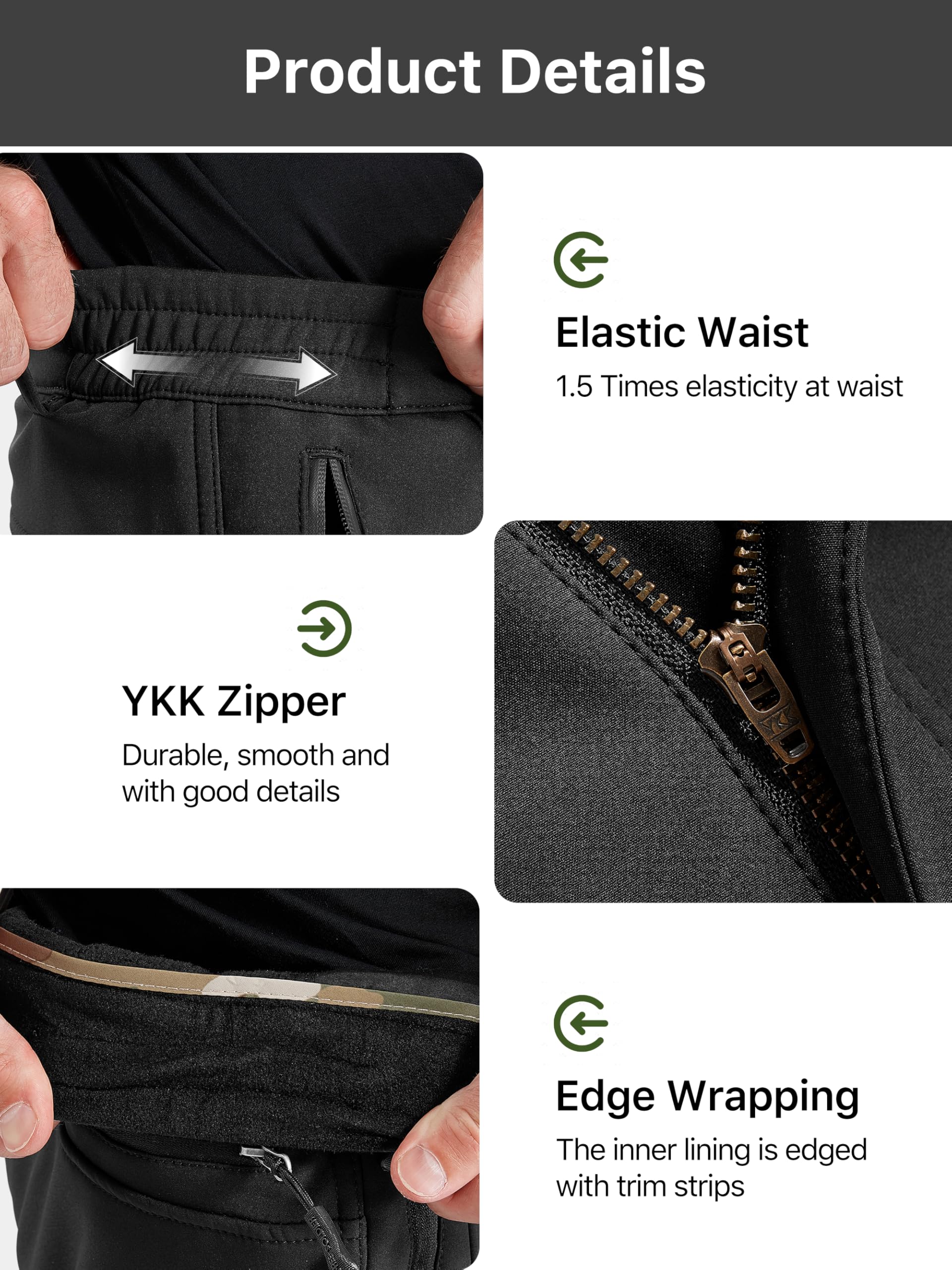 Free Soldier pants demonstrating zippered secure pockets for valuables