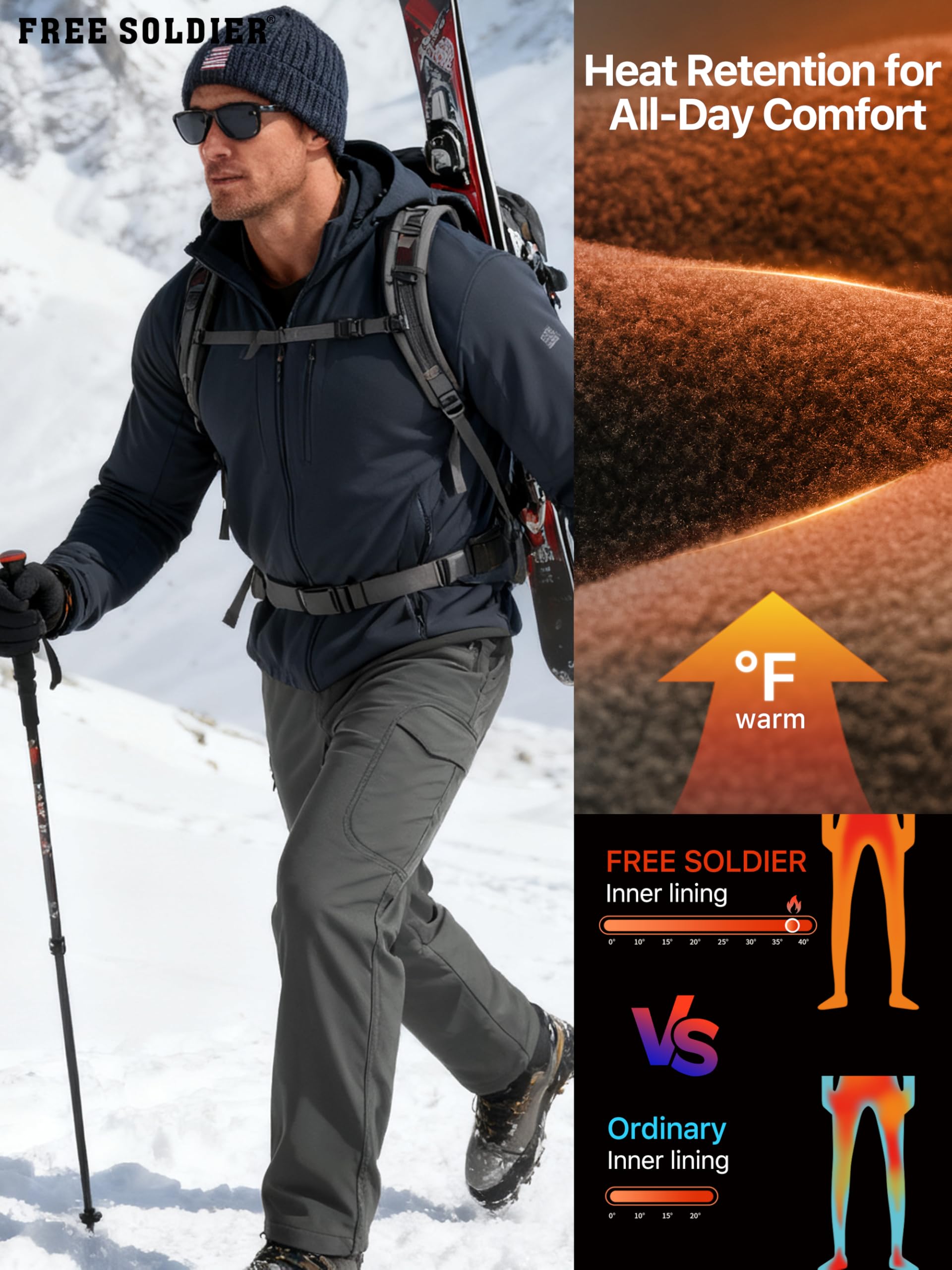 FREE SOLDIER seam-sealed-waterproof design helps you stay dry in wet snow and rain.