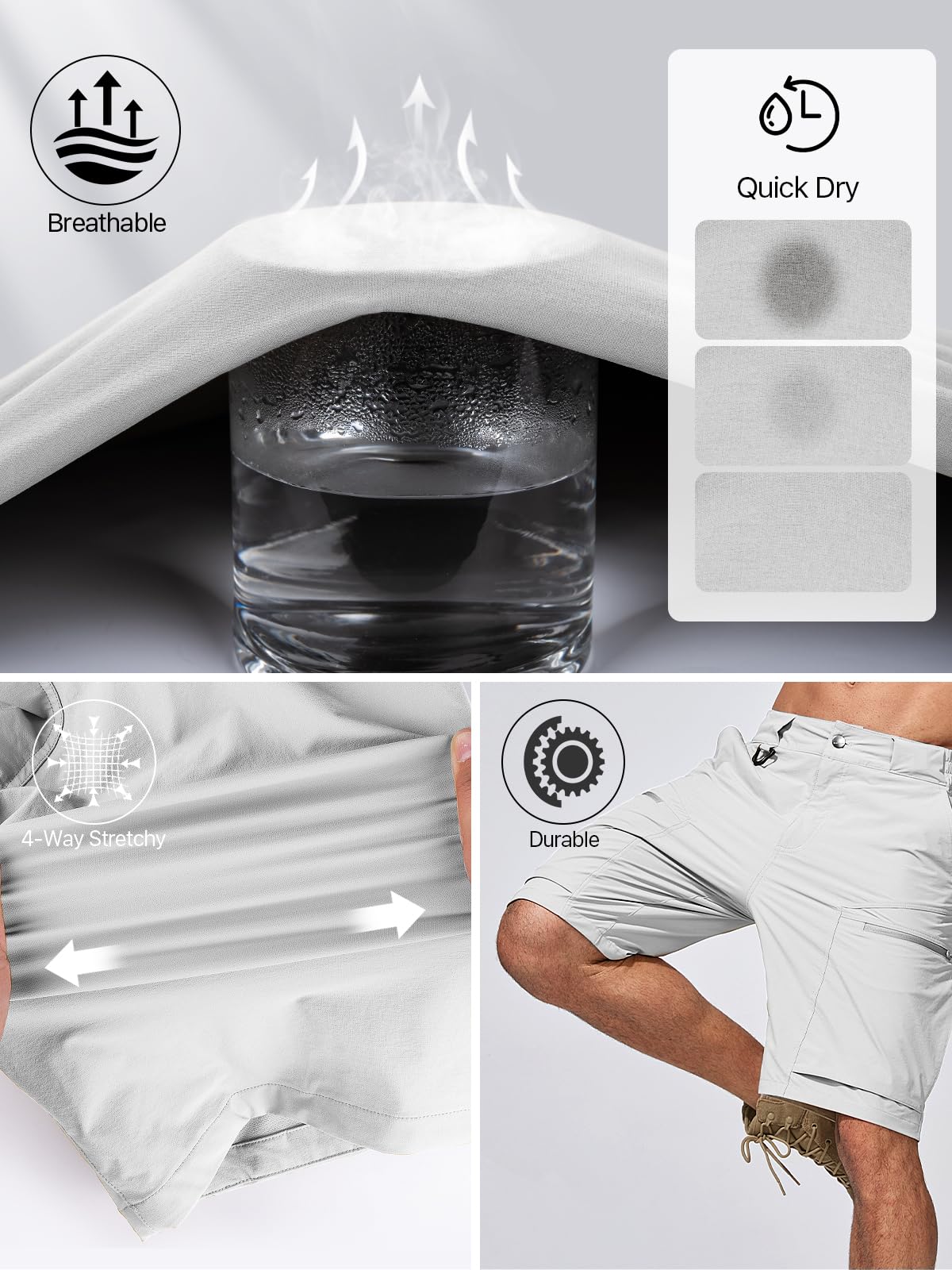 FREE SOLDIER stretch waistband with removable belt enables tailored comfort during activity.