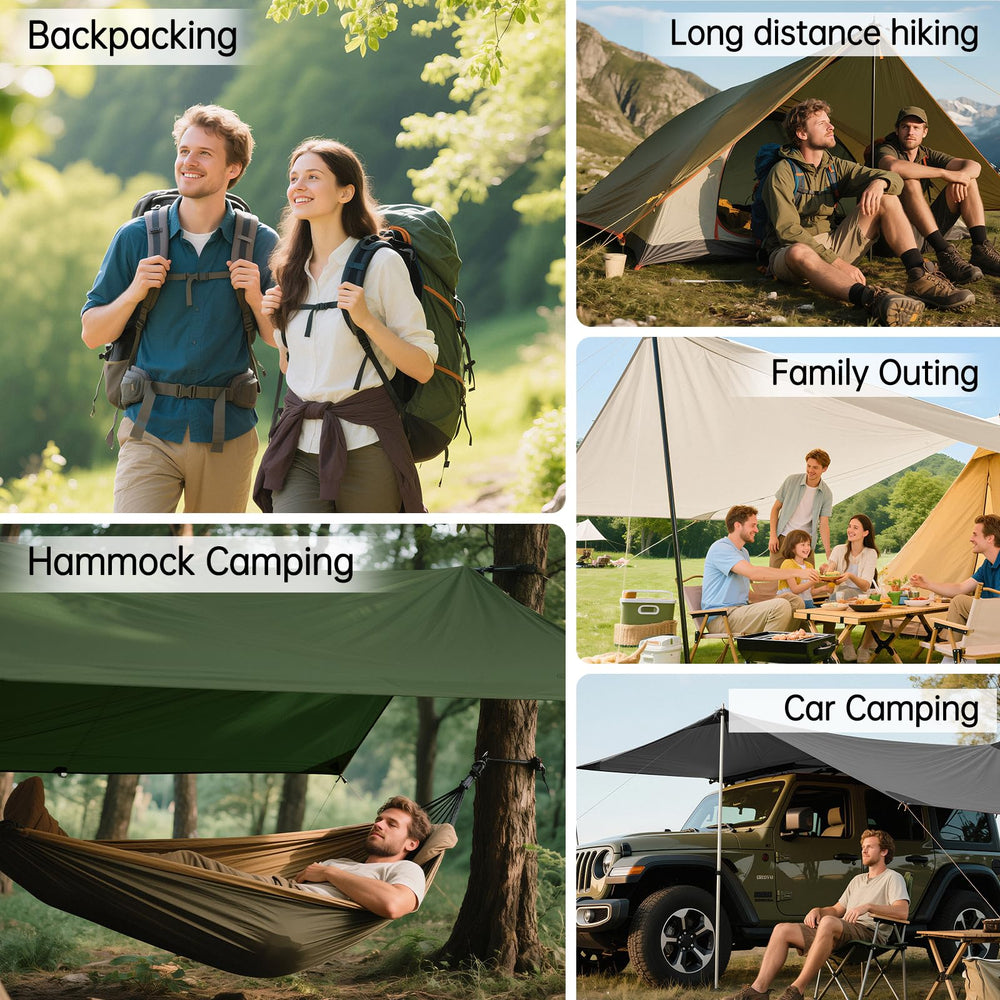 Free Soldier multi-occasions scene showcases shelter for camping, hiking, and travel.
