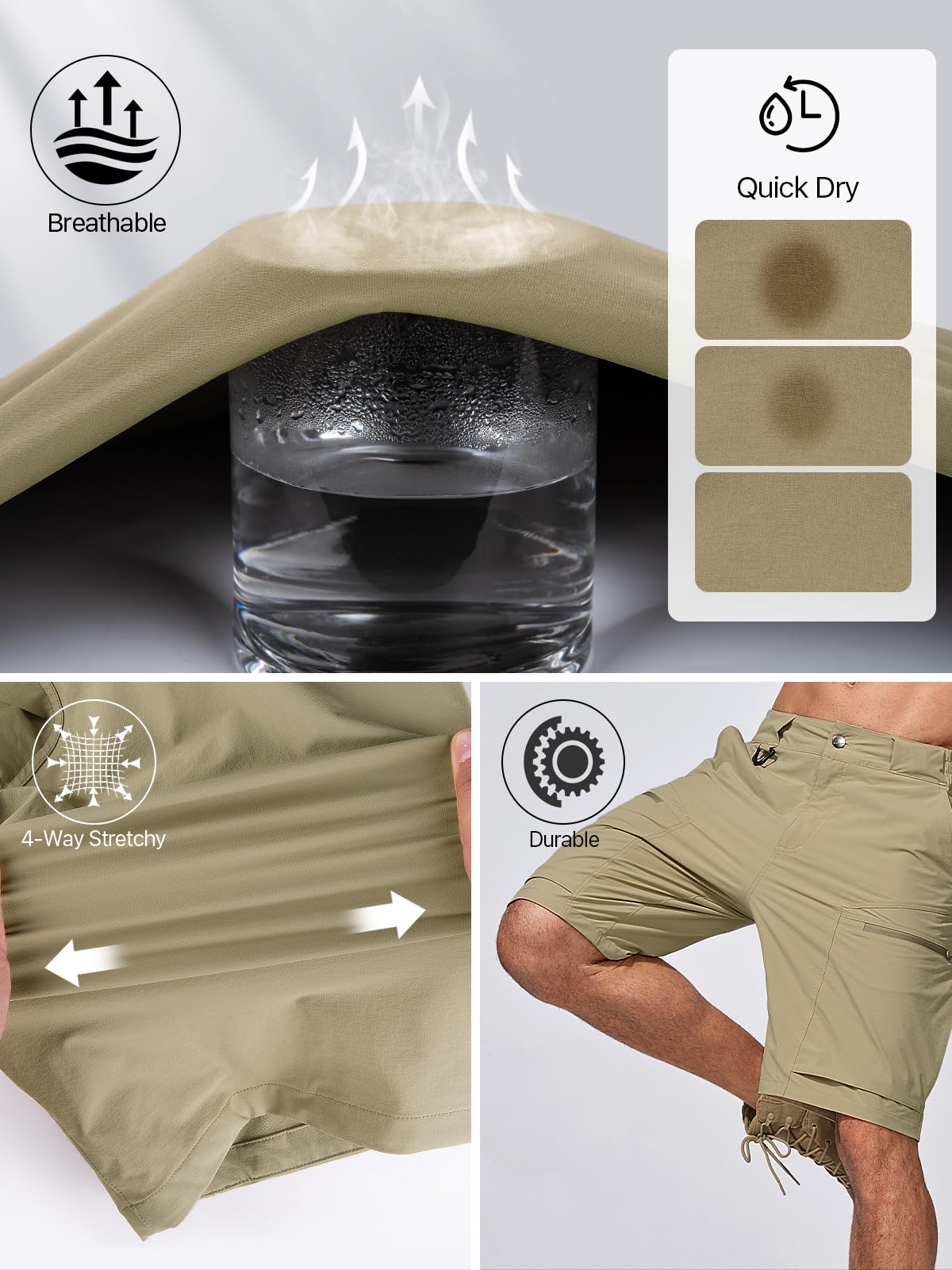 FREE SOLDIER UPF-50 cargo shorts on sunny day model highlighting sun protection.
