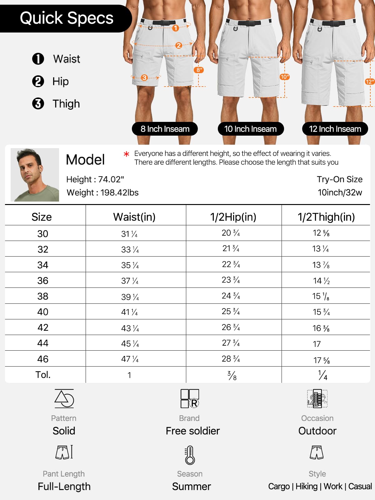 FREE SOLDIER versatile shorts suitable for hiking, golf, work and casual wear.