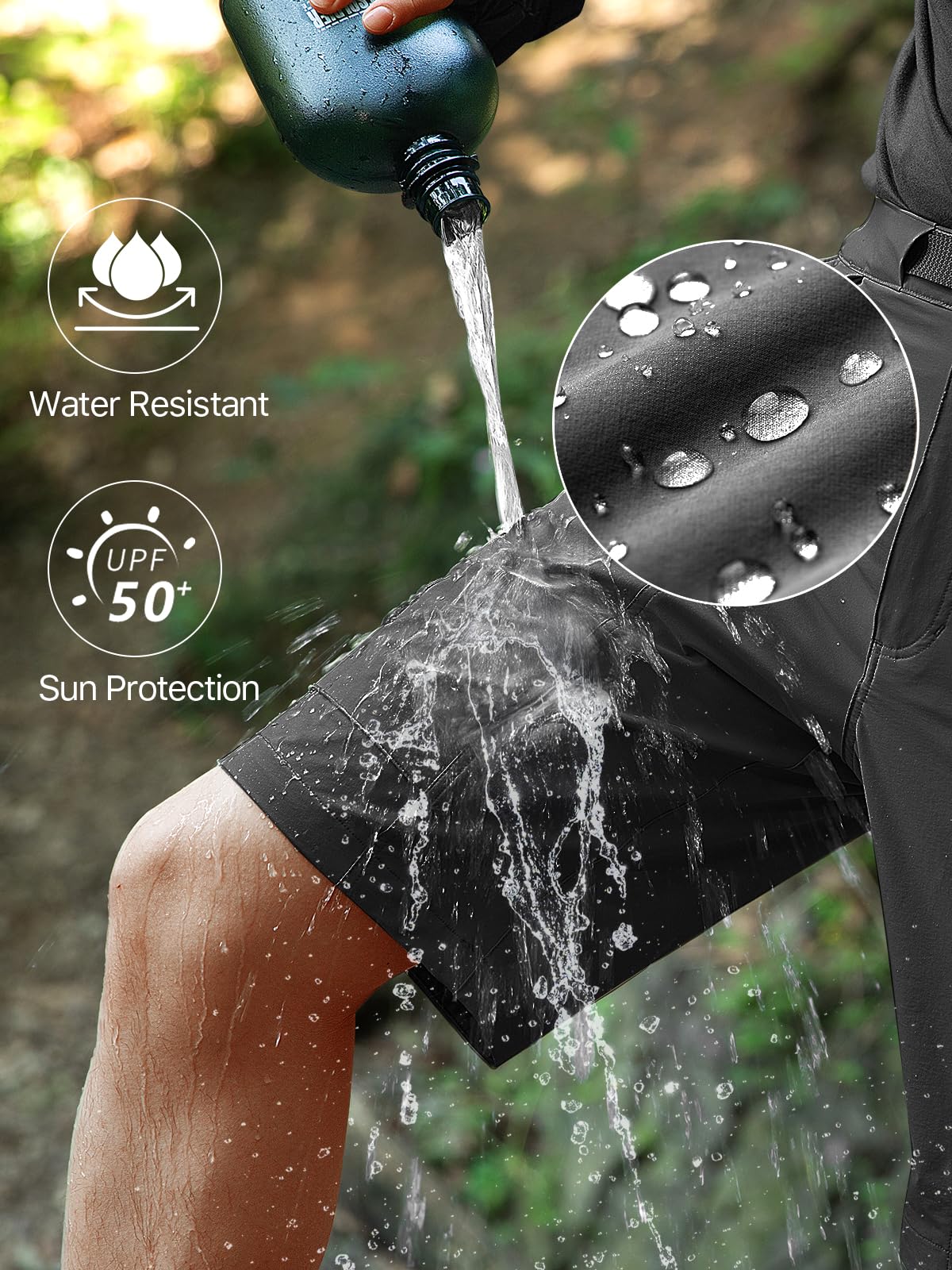 FREE SOLDIER water-repellent shorts with UPF 50+ sun protection.