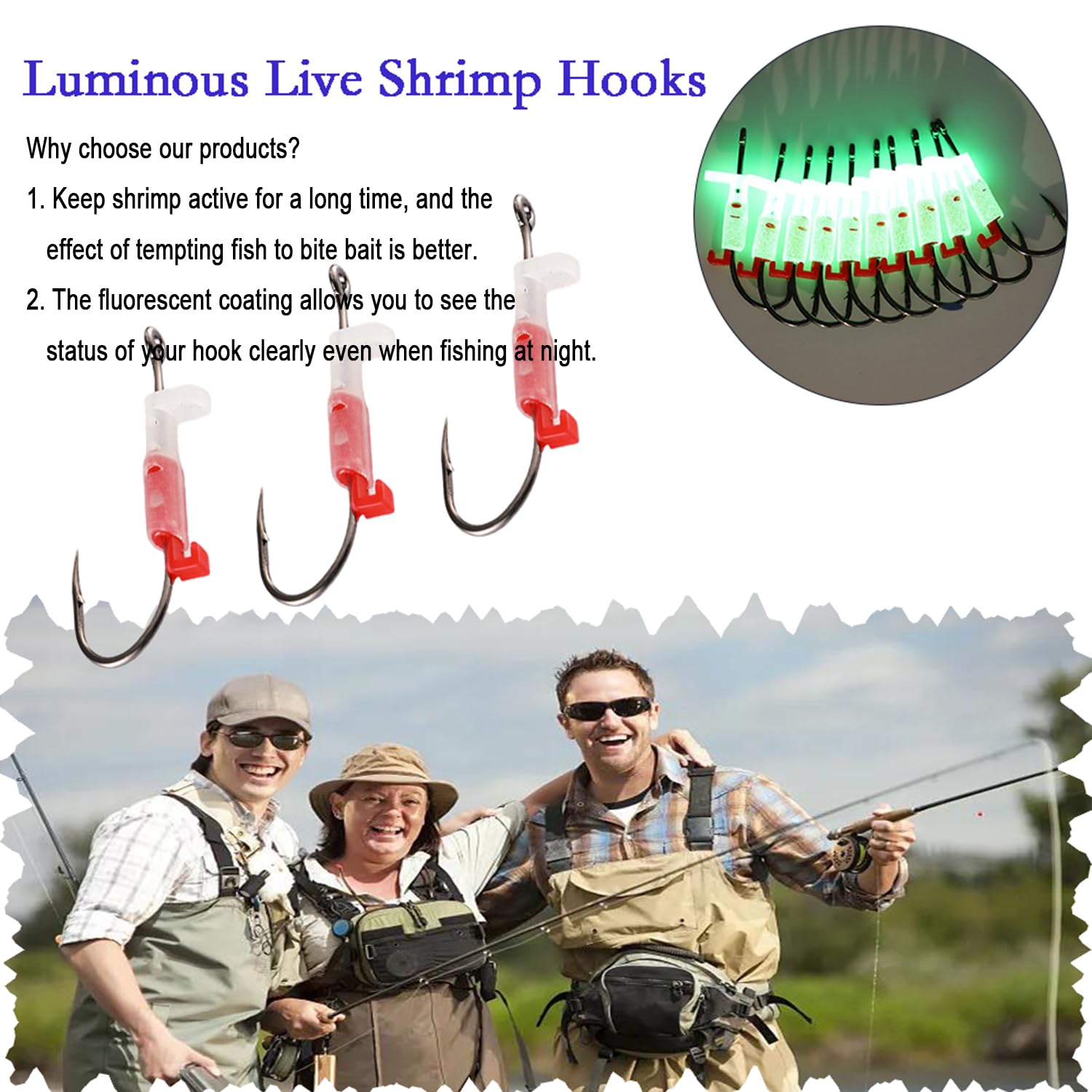 Freecozyer Shrimp hooks with non-piercing design keep live shrimp lively.