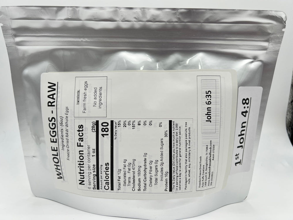 Freedom Freeze Dried Raw Eggs rehydration process for quick breakfast or baking.