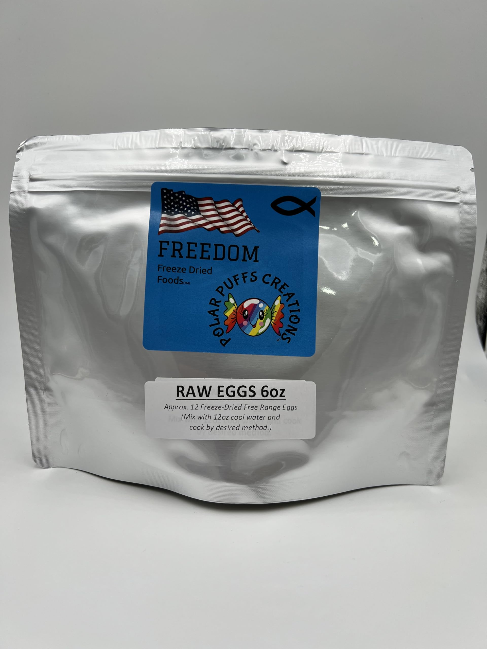 Freedom Freeze Dried Raw Eggs bag with resealable closure for easy storage.