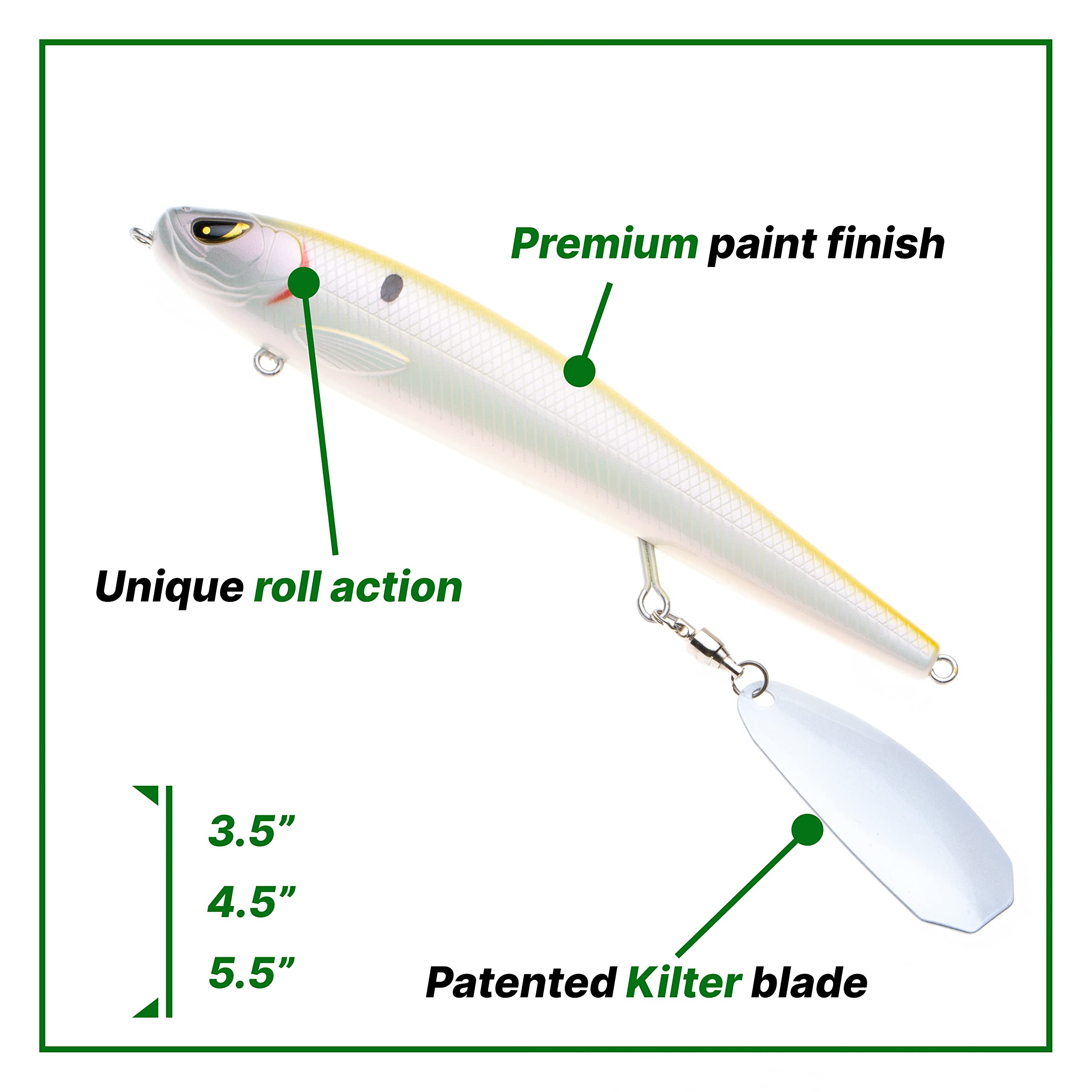 Freedom Tackle Mischief Minnow on-water action highlights side-to-side rolling and wake.