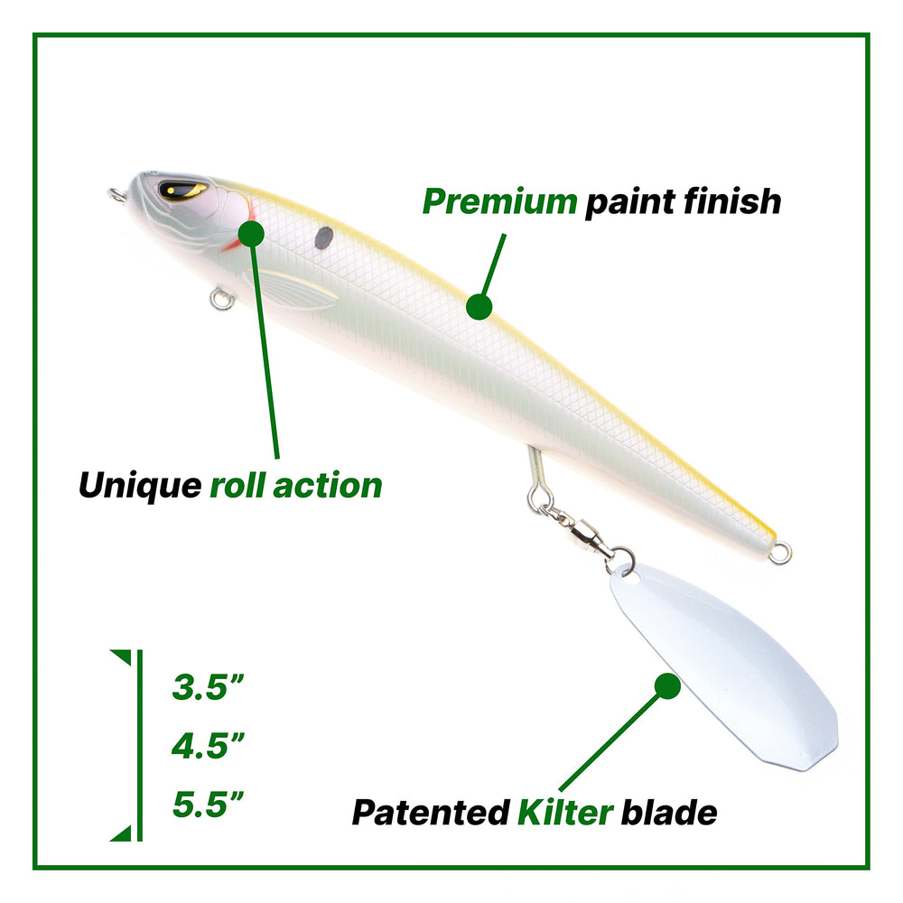 Freedom Tackle Mischief Minnow on-water action highlights side-to-side rolling and wake.