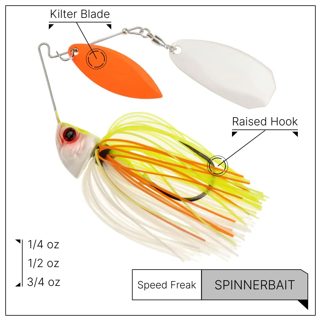 Freedom Tackle Speed Freak Compact Spinnerbait showing hydrodynamic head for reduced drag.
