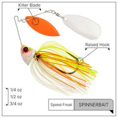 Freedom Tackle Speed Freak Compact Spinnerbait showing hydrodynamic head for reduced drag.