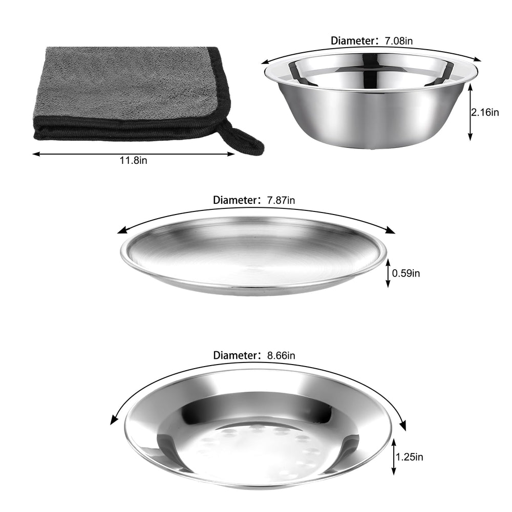 Freehiker dishware and rag for quick on-the-go cleanup