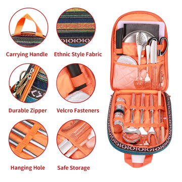 Freehiker camping utensils set portable organizer keeps tools tidy for quick setup.