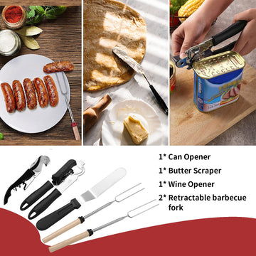 Freehiker extendable BBQ forks and skewers featured for flexible grilling setups.
