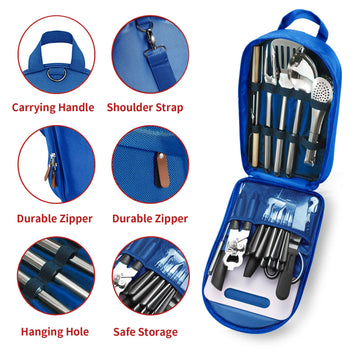 Freehiker stainless steel utensils neatly arranged in case emphasizes durability and easy cleanup.