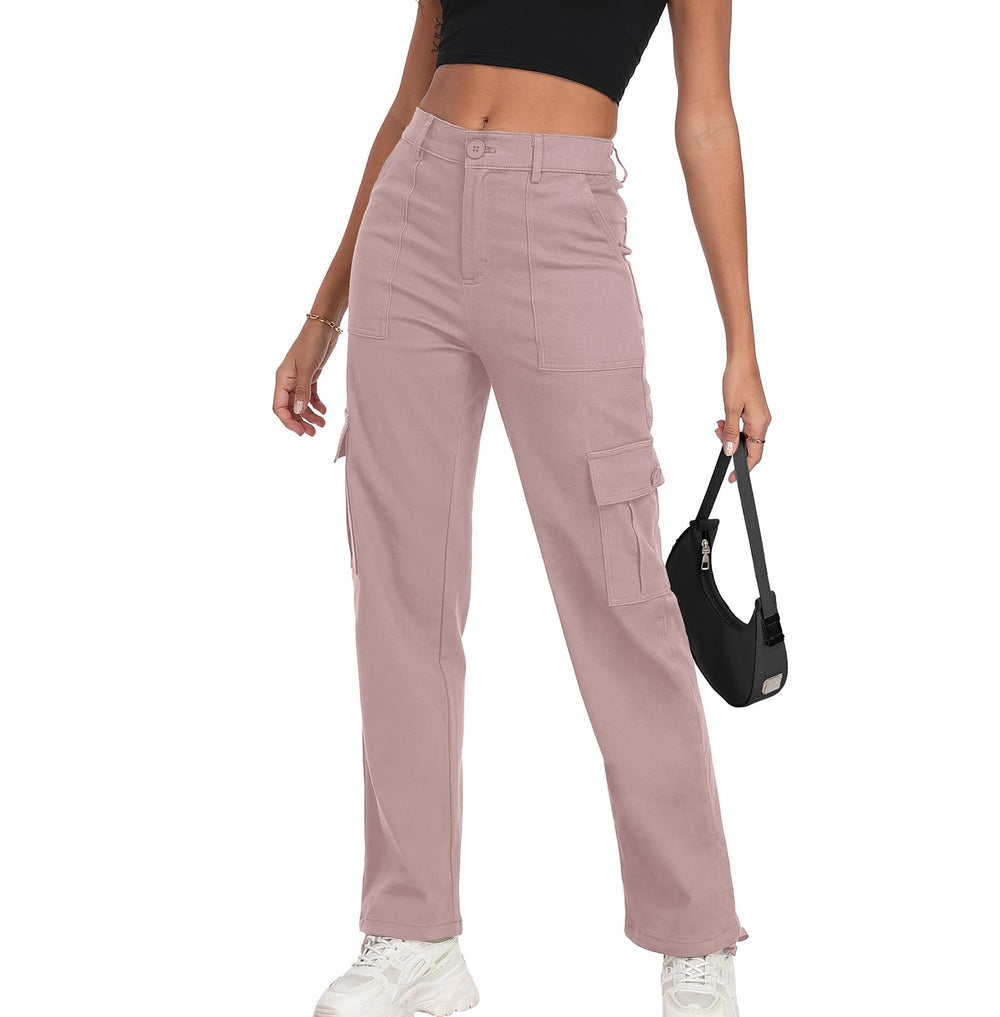 FREEOAK high-waist stretch cargo pants baggy fit for all-day comfort