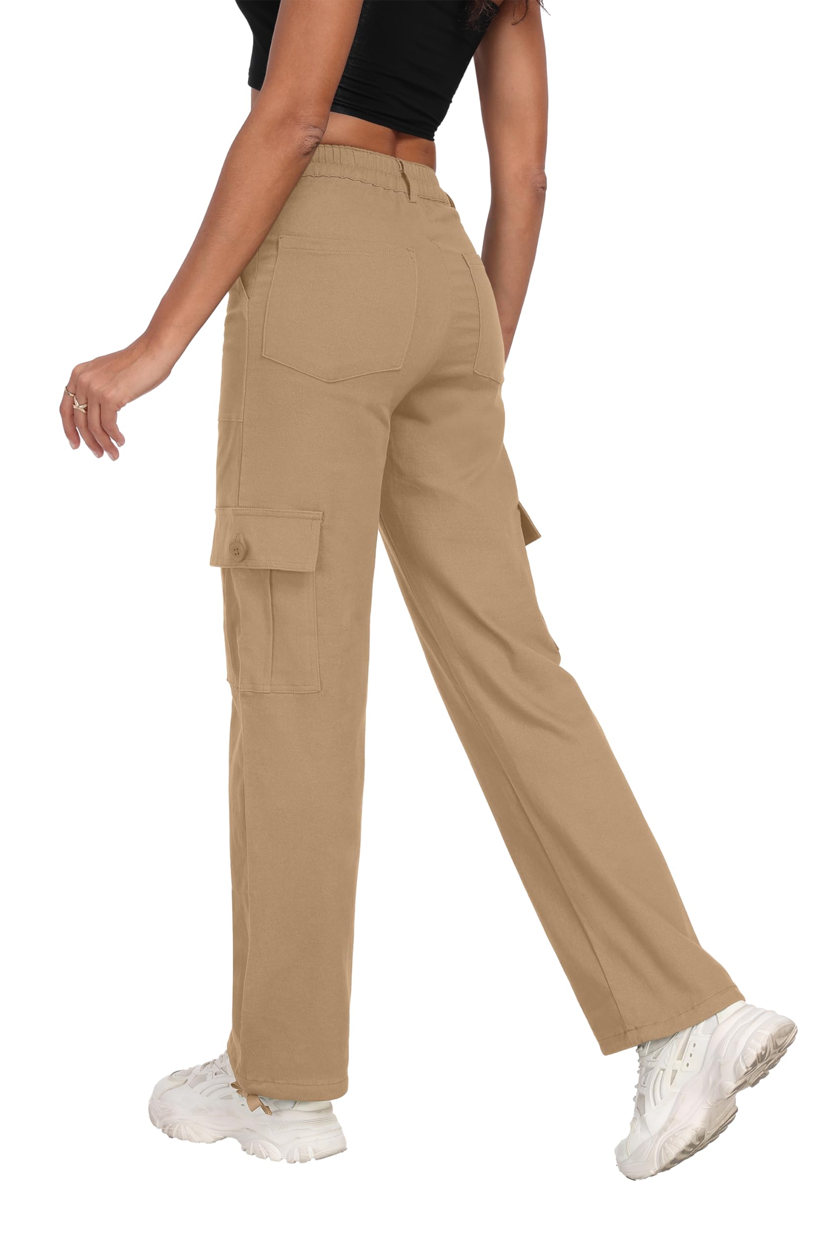 FREEOAK plus-sized baggy cargo pants high-waist band detail for comfortable fit.