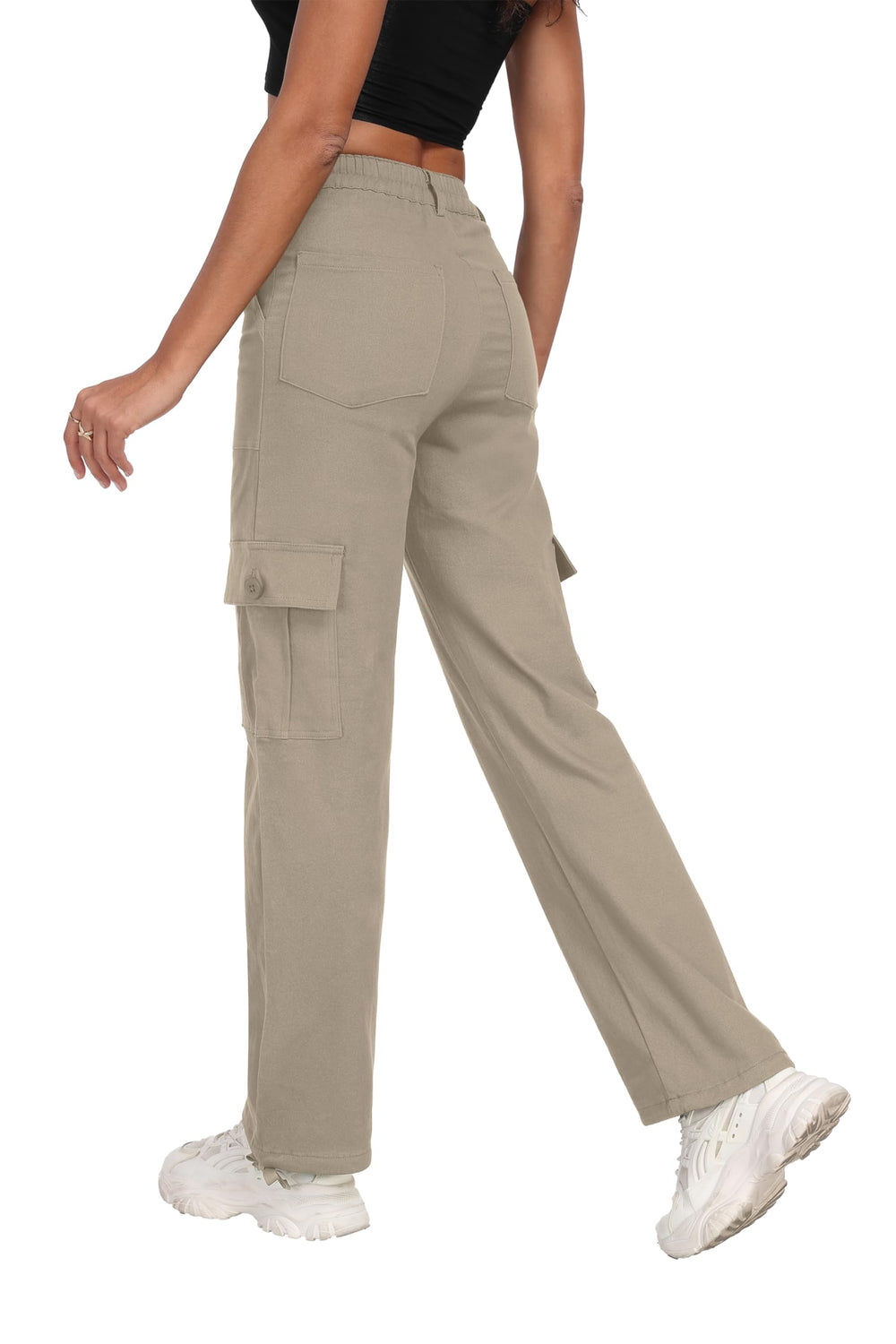 Freeoak Plus-Sized Y2K cargo pants ankle cuff close-up shows adjustable fit and breathability.