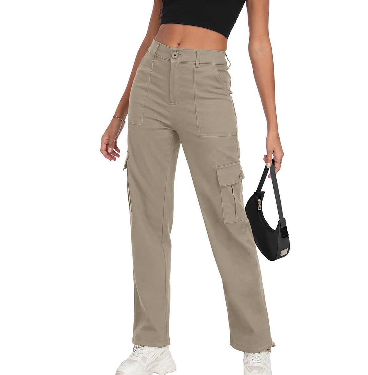 Freeoak Plus-Sized Y2K wide-leg cargo pants front view for versatile streetwear styling.