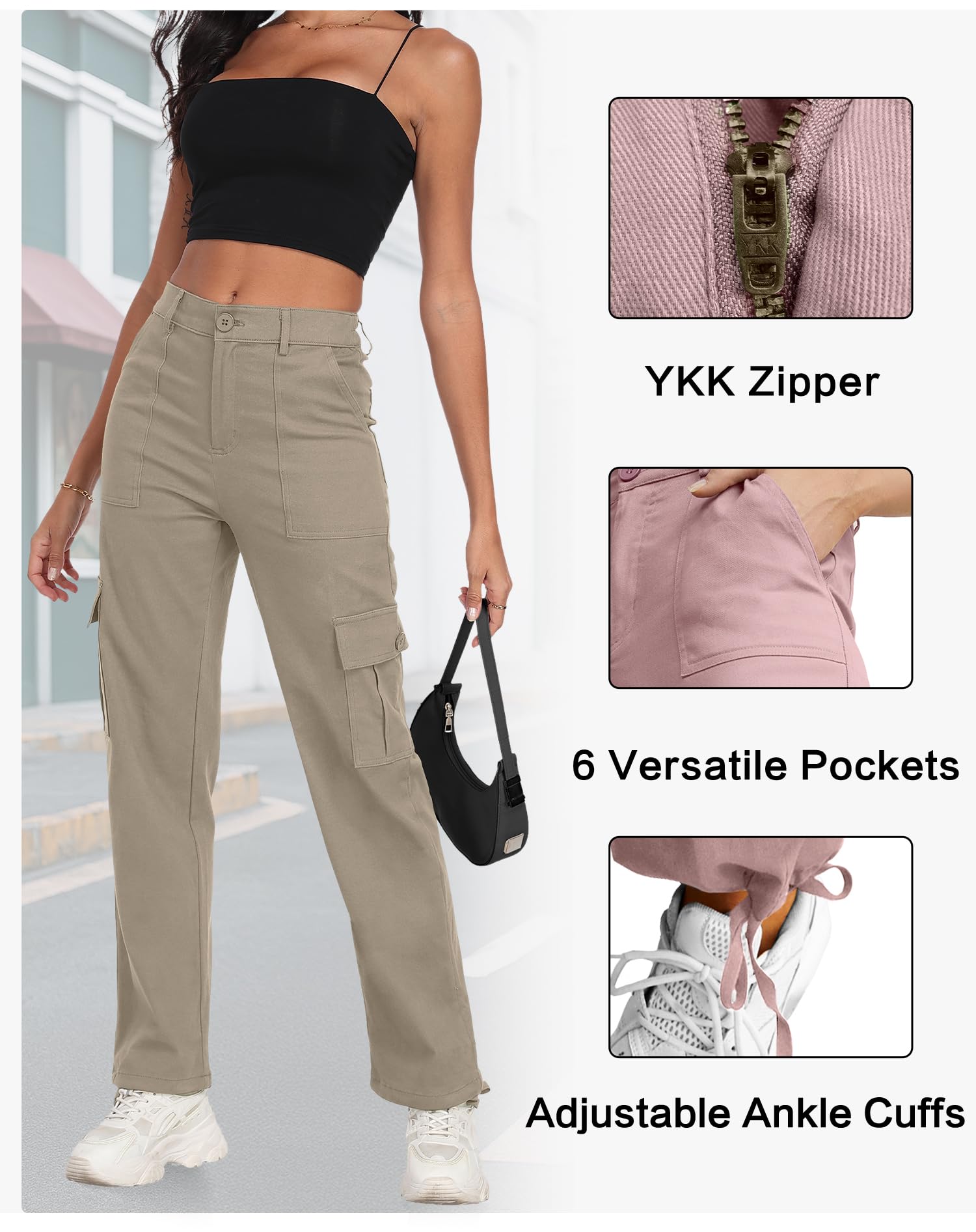 Freeoak Plus-Sized Y2K cargo pants styling look demonstrates year-round wearability with casual outfits.