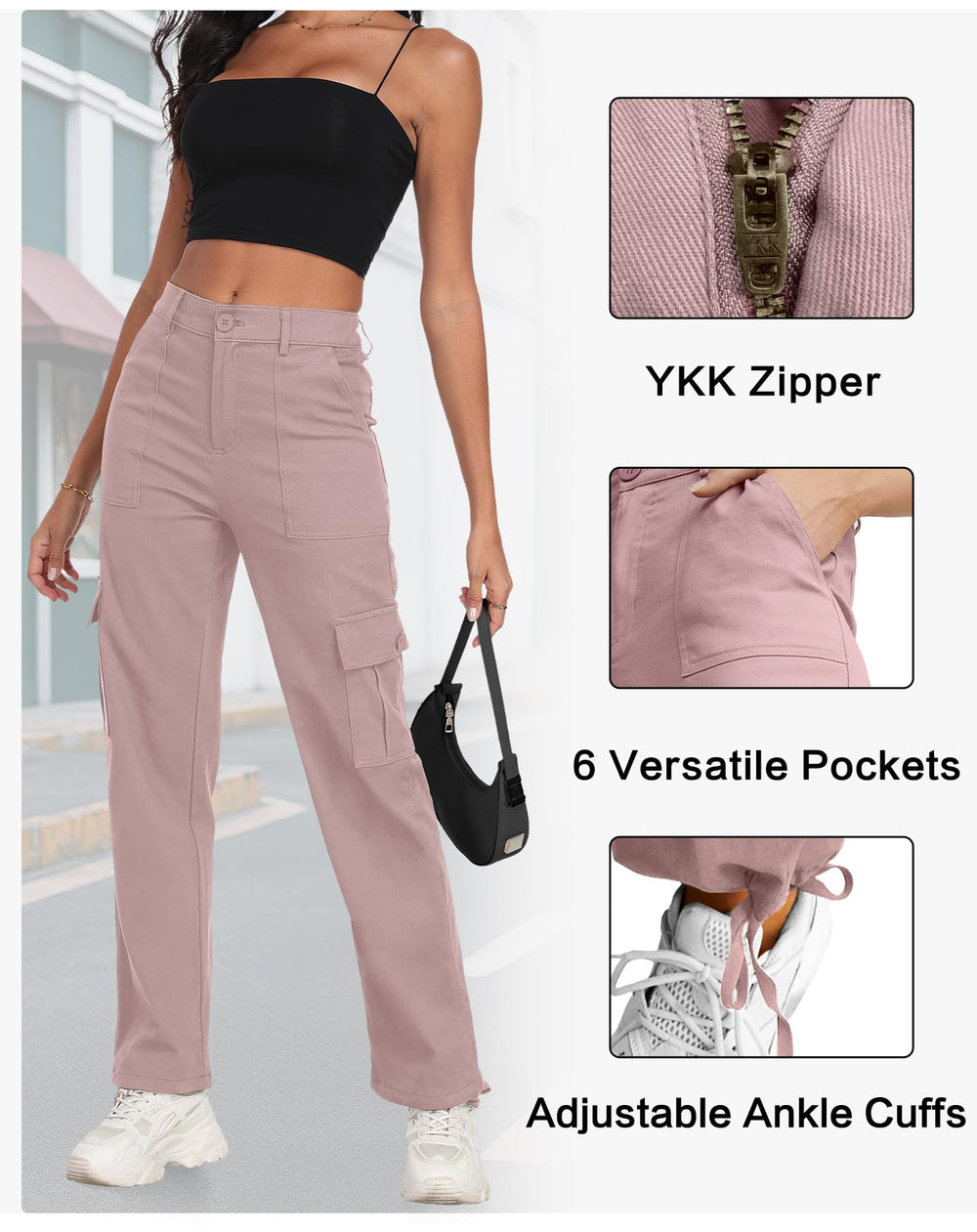 Freeoak Y2K cargo pants stacked legs demonstrating adjustable ankle cuffs and relaxed silhouette.
