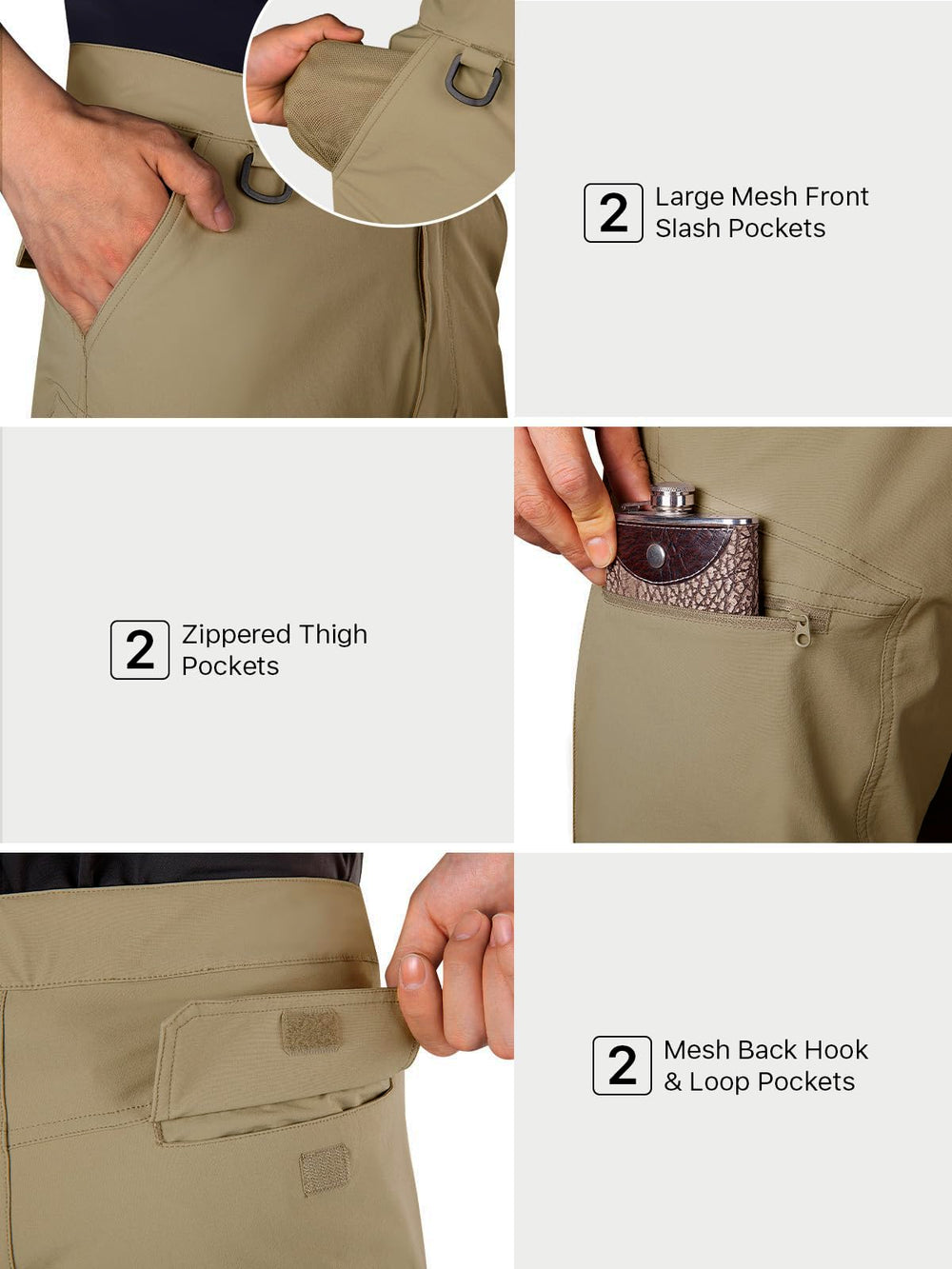 FREE SOLDIER cargo shorts adjustable waistband demonstrates customizable secure fit