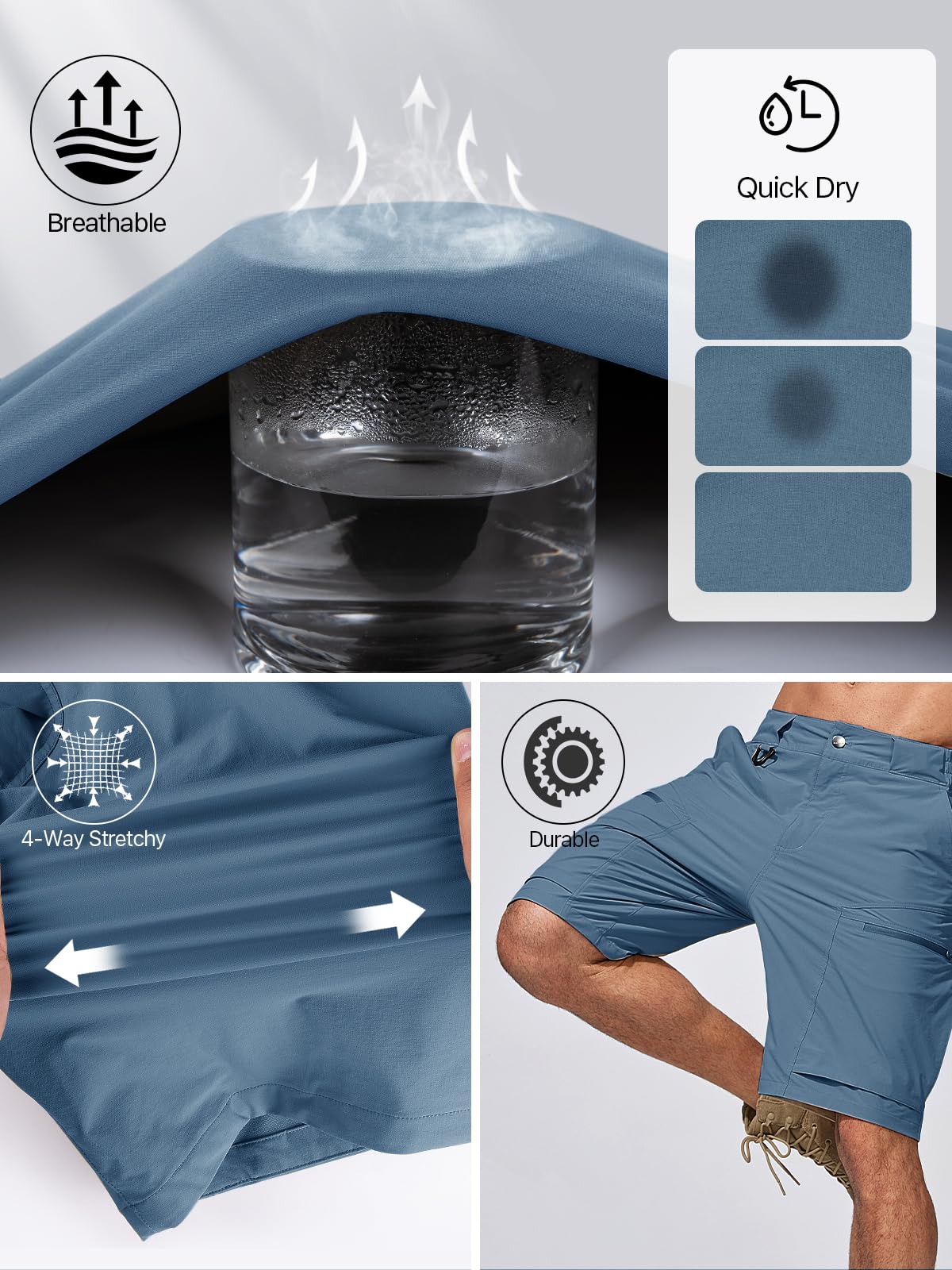FREE SOLDIER fabric close-up shows nylon-spandex mix for flexible movement.