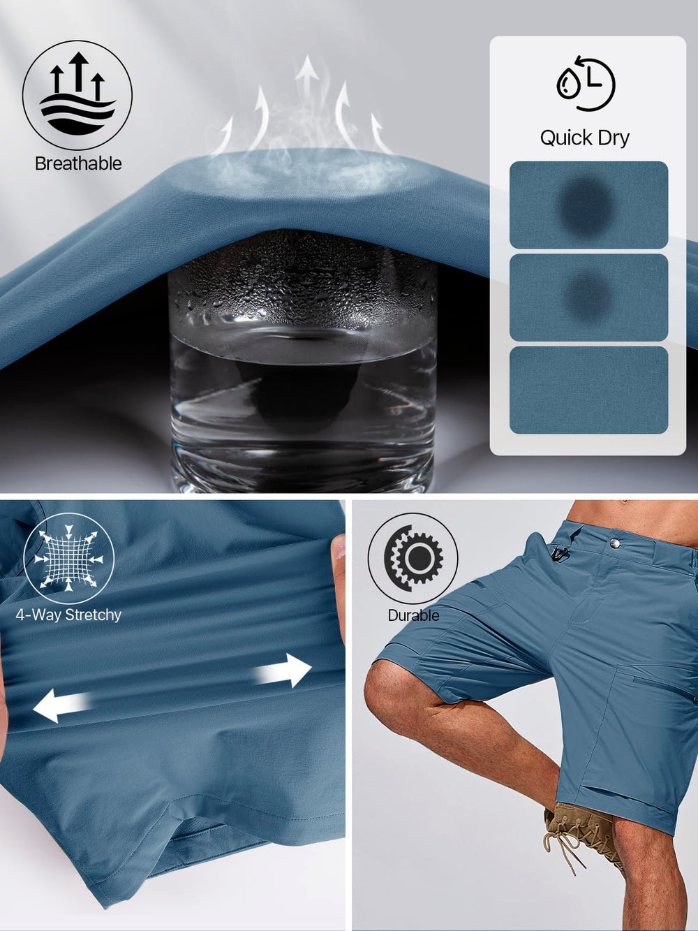 FREE SOLDIER fabric close-up shows nylon-spandex mix for flexible movement.