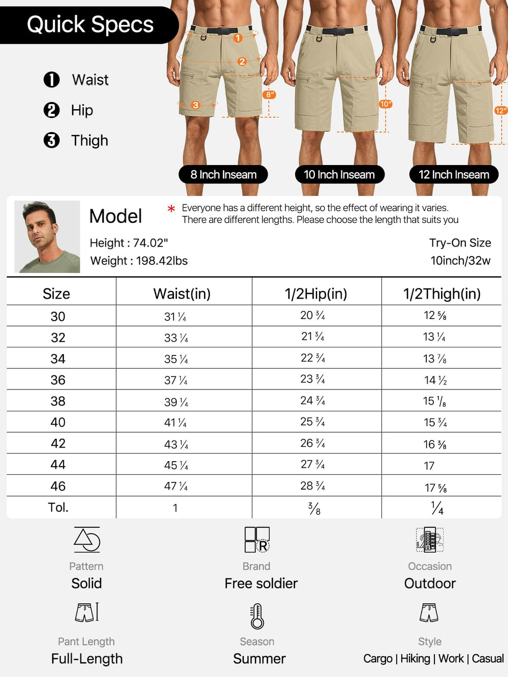 FREE SOLDIER shorts UPF 50+ water-repellent fabric for sunny, wet conditions.