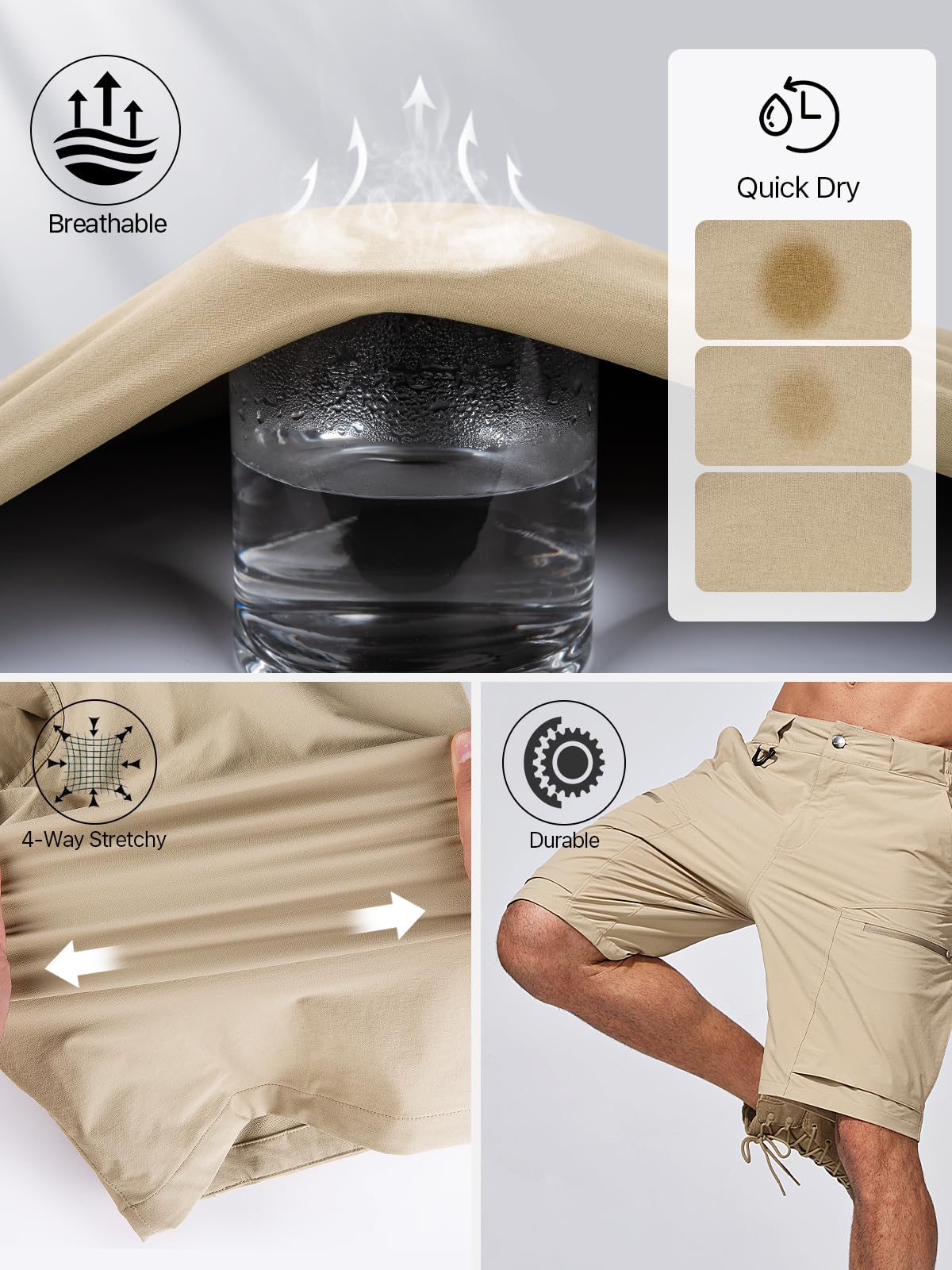 FREE SOLDIER men's cargo shorts waistband adjustable highlights customized fit and freedom.
