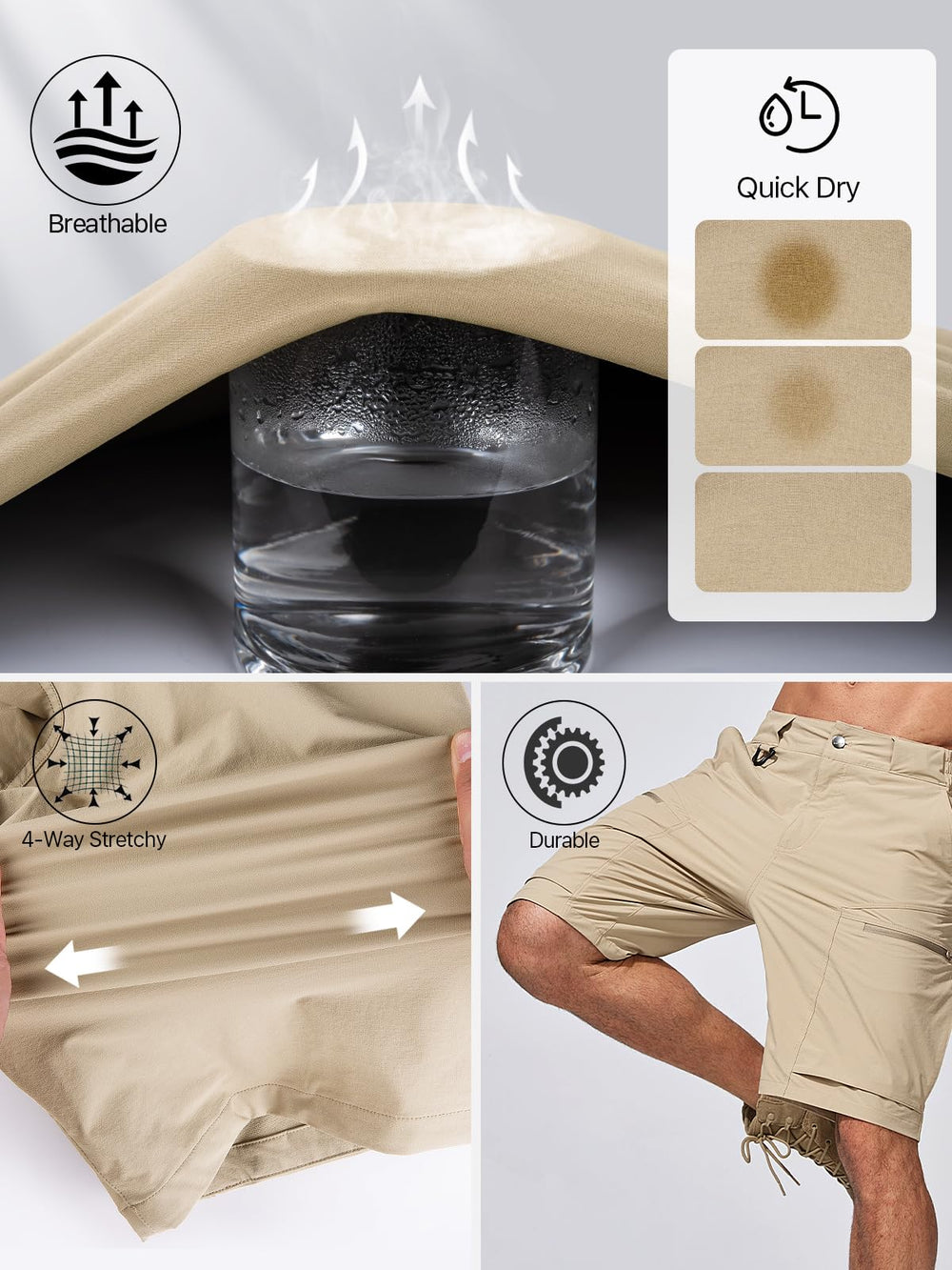 FREE SOLDIER men's cargo shorts waistband adjustable highlights customized fit and freedom.
