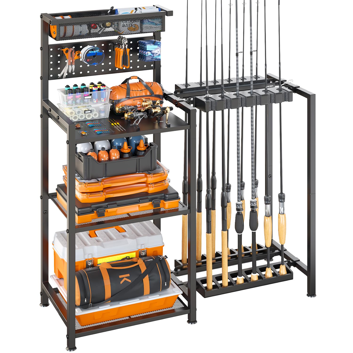 Freexployer black finish rod rack blends with workspace decor.