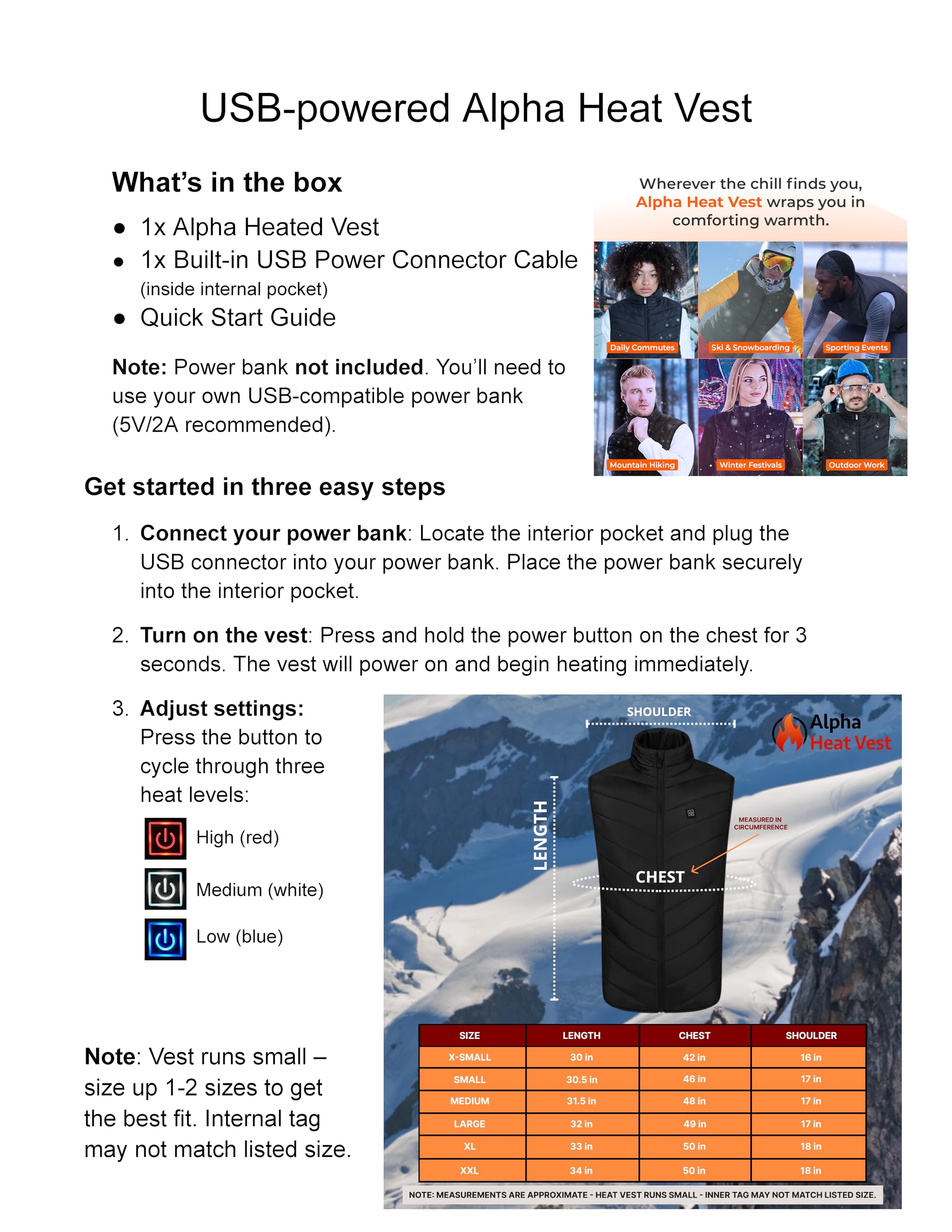 FREEZE2TRIM Alpha Heat Vest in action while skiing shows active warmth.