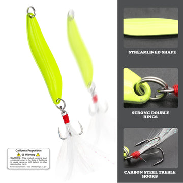 Close-up of 10pc glow lures with varying weights