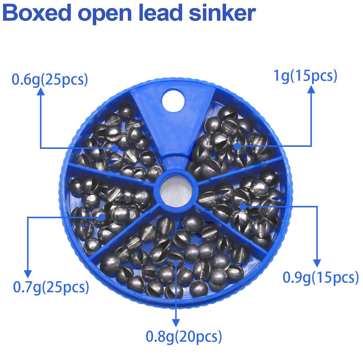 Lead weights in multiple sizes for fishing
