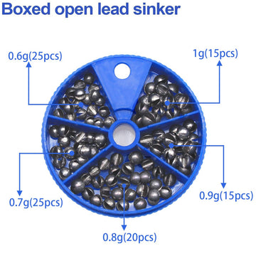 Lead weights in multiple sizes for fishing