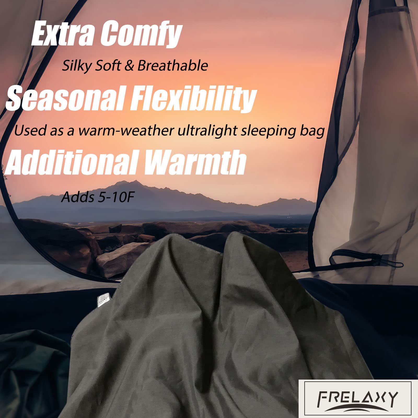 Frelaxy sleeping bag liner double-ended zipper enables easy entry for two