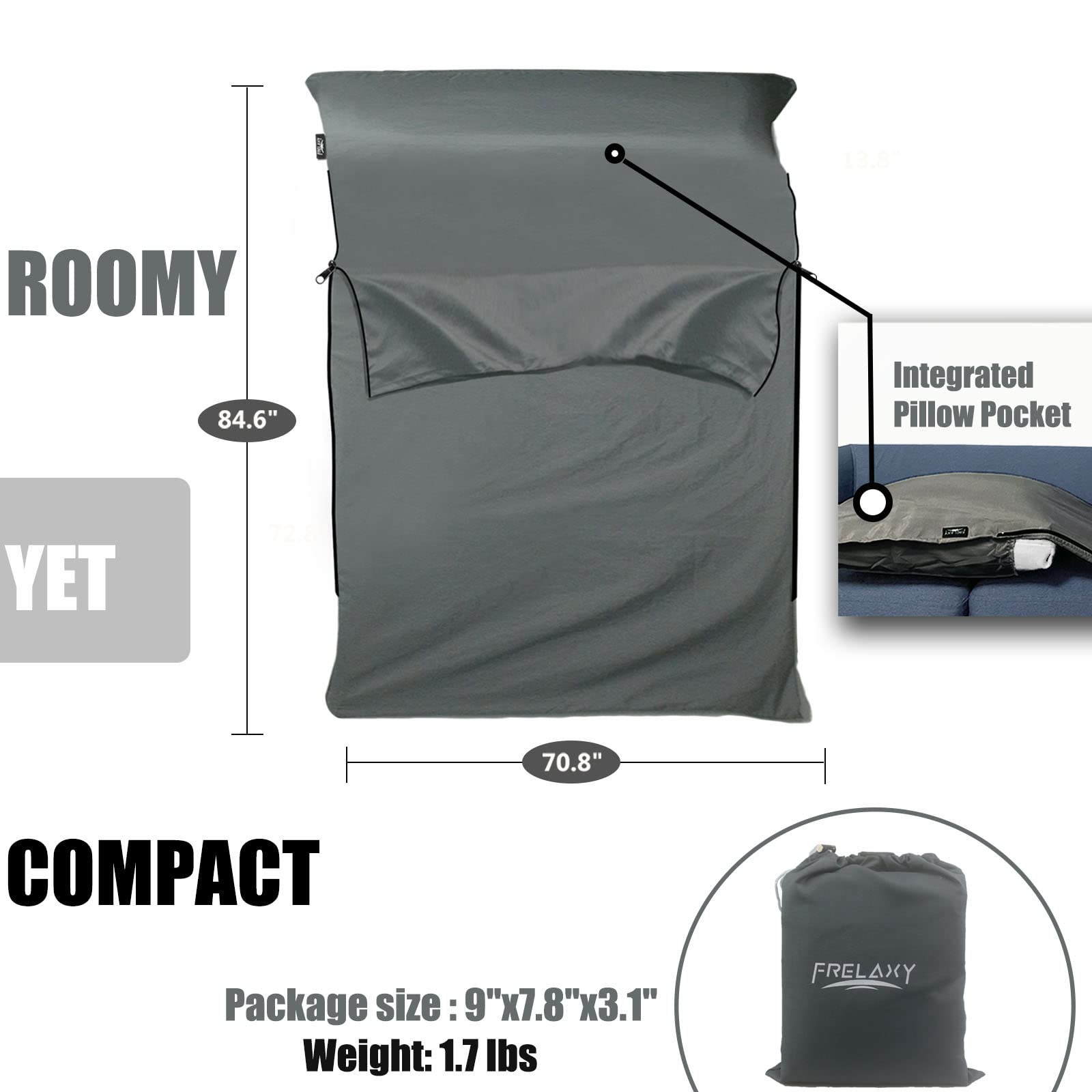 Frelaxy sleeping bag liner travel case demonstrates quick and tidy packing