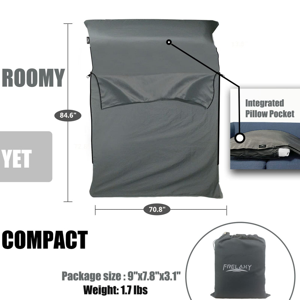 Frelaxy sleeping bag liner travel case demonstrates quick and tidy packing