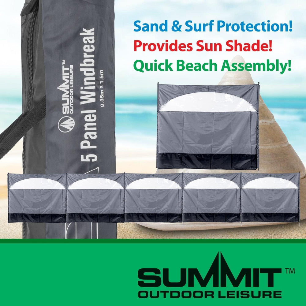 Freshnewlooks Windbreaker wind screen shown in beach-use setup for windy days