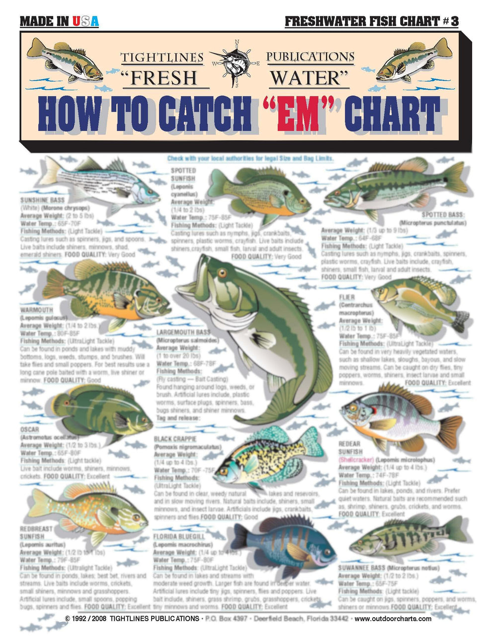 Front cover of How to Catch'em Freshwater Fish Identification #3 waterproof quick reference guide