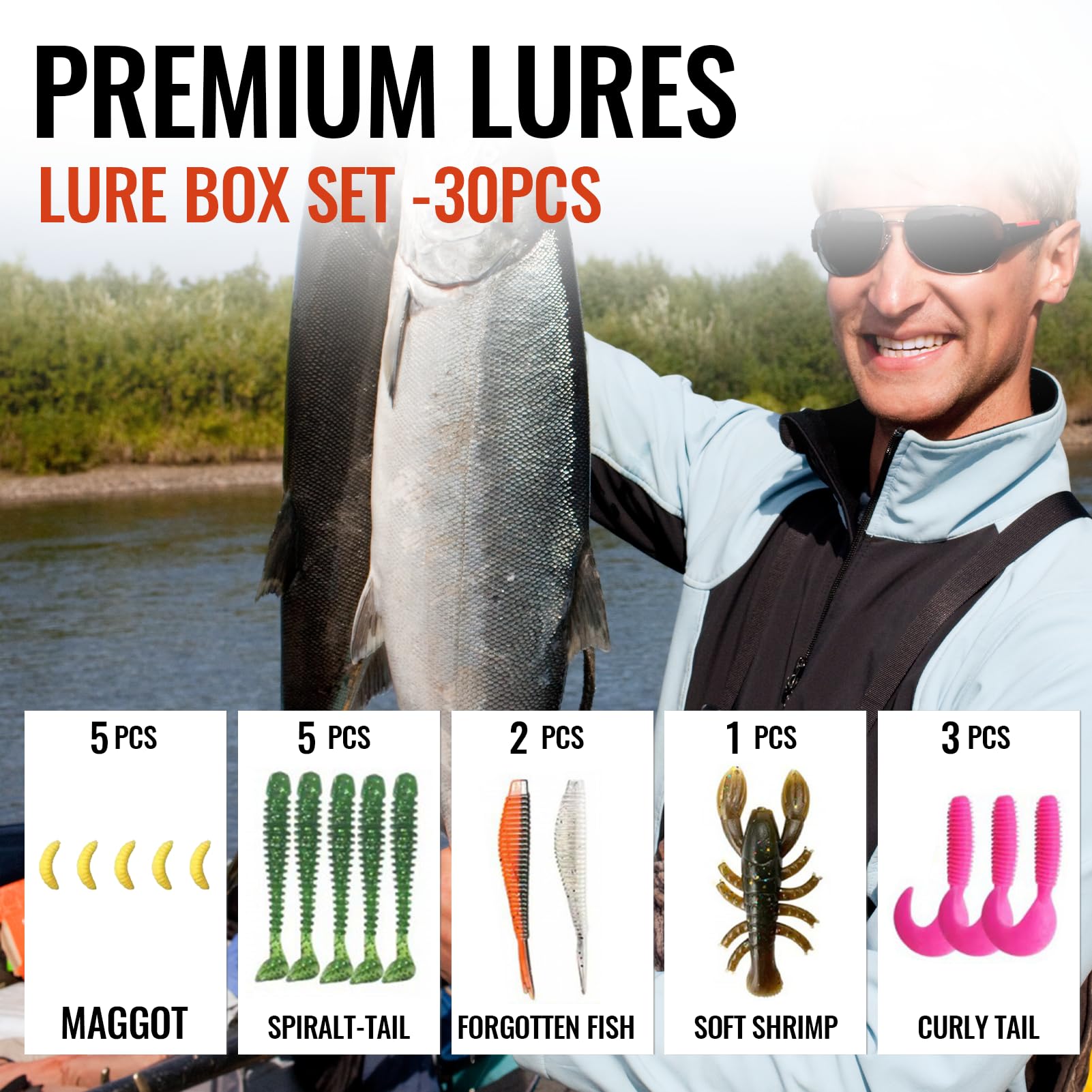 Lifelike 3D-eyed fishing lures close-up
