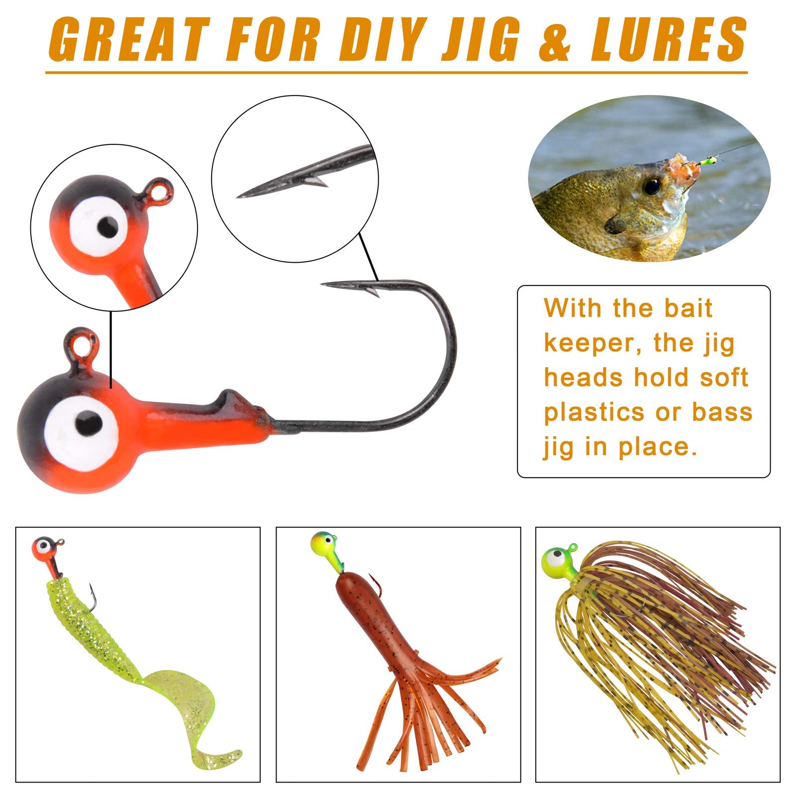 Freshwater and saltwater jig heads in varied colors