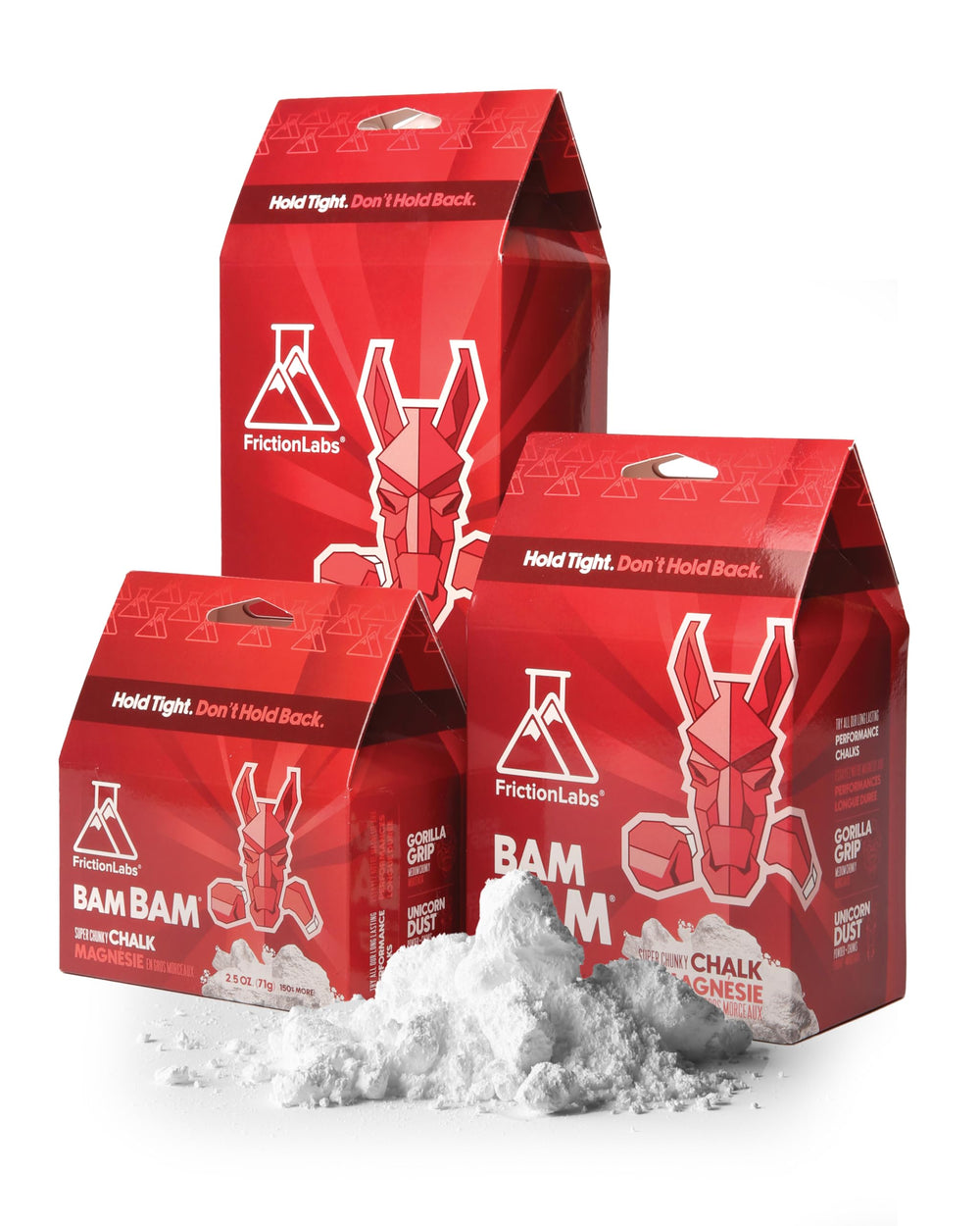 Friction Labs Bam Bam chalk jar front showing chunky texture for strong grip