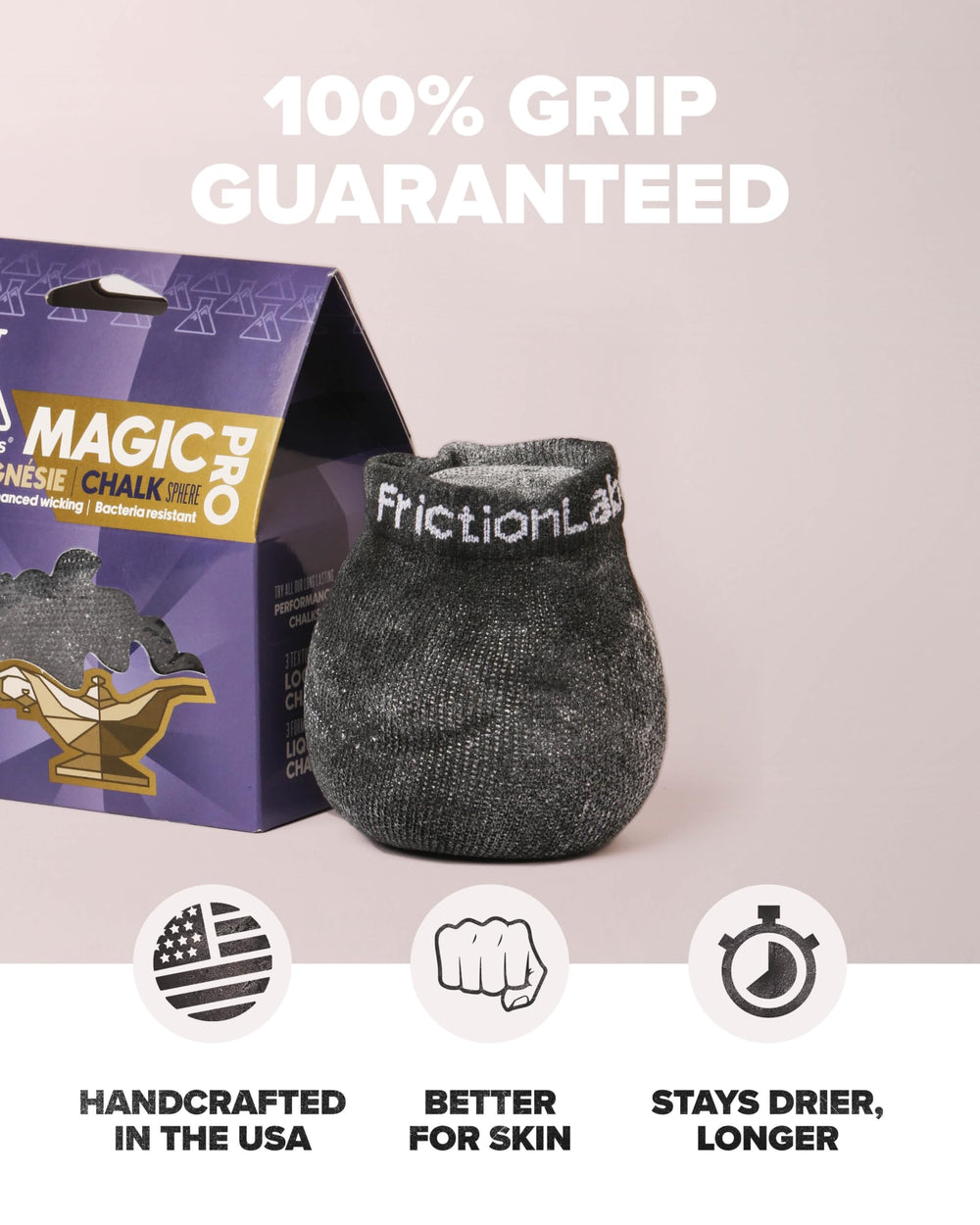 Friction Labs Magic Pro Chalk Sphere no plastic hardware for clean setup.