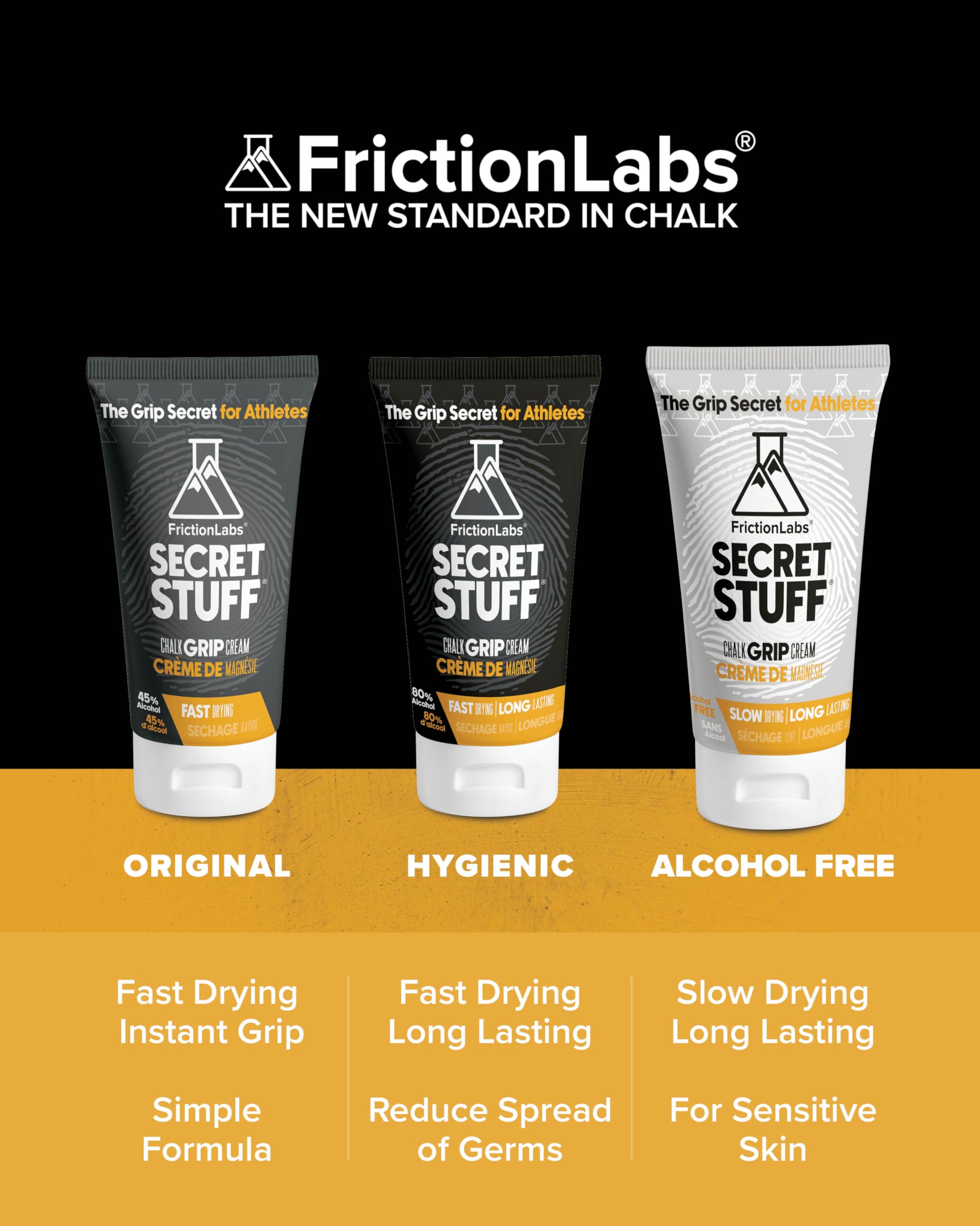 Friction Labs Secret Stuff Alcohol-Free bottle pour for sensitive skin and dry environments.