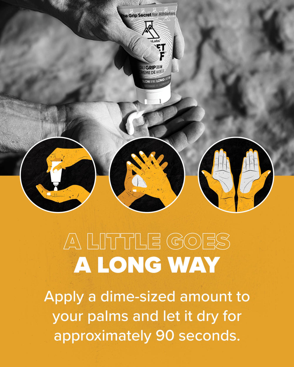 Friction Labs Secret Stuff on hands enhances grip during climbing and workouts.